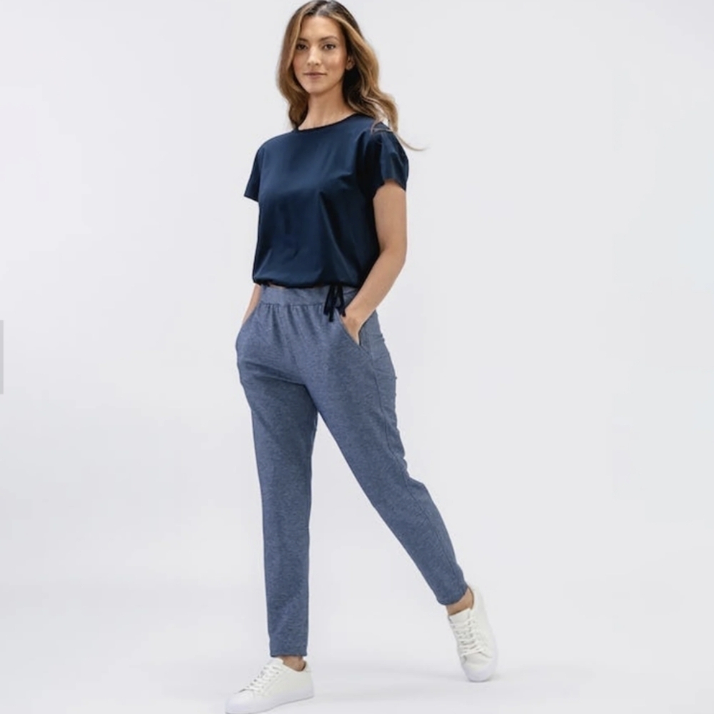 Ministry of Supply Fusion Terry Jogger Womens Small Indigo Blue Pants Golden 4